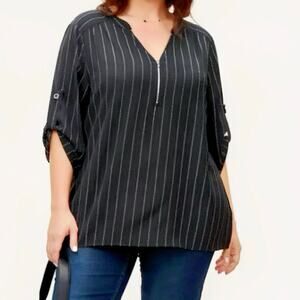 4X 26 Plus Size BloomChic Striped Zip Front Tab Sleeve Blouse Top Blouse